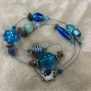 Treska Vibrant Beaded Necklace with Blue,Green, and Silver Beads